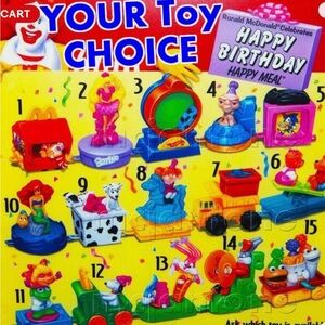 McDonald's Happy Meal Toy Set Featuring Bright Red, Blue, Yellow & Pink Figures